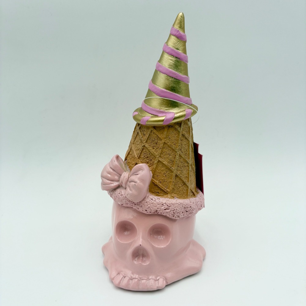 Ice Cream Skull HALLOWEEN Decor Pink Gold Cone Bow Spooky Cute
